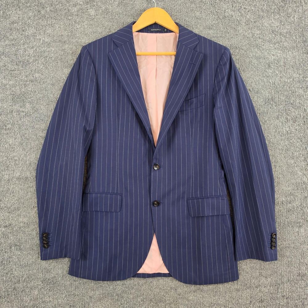 Suitsupply Blazer Men 40L Blue Pinstripe Wool Lazio Suit Jacket Business Office